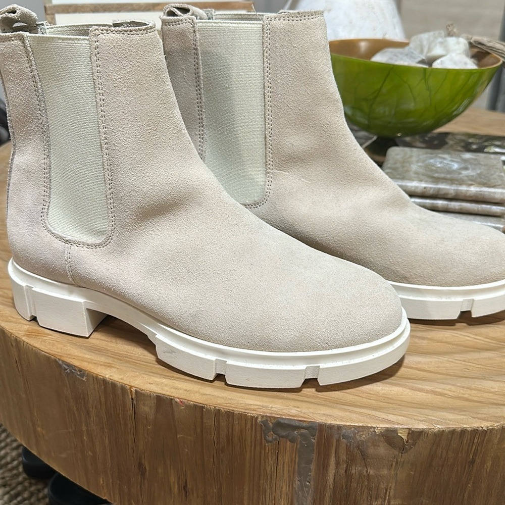 Women's Suede Chelsea Booties in Light cream brand cruza